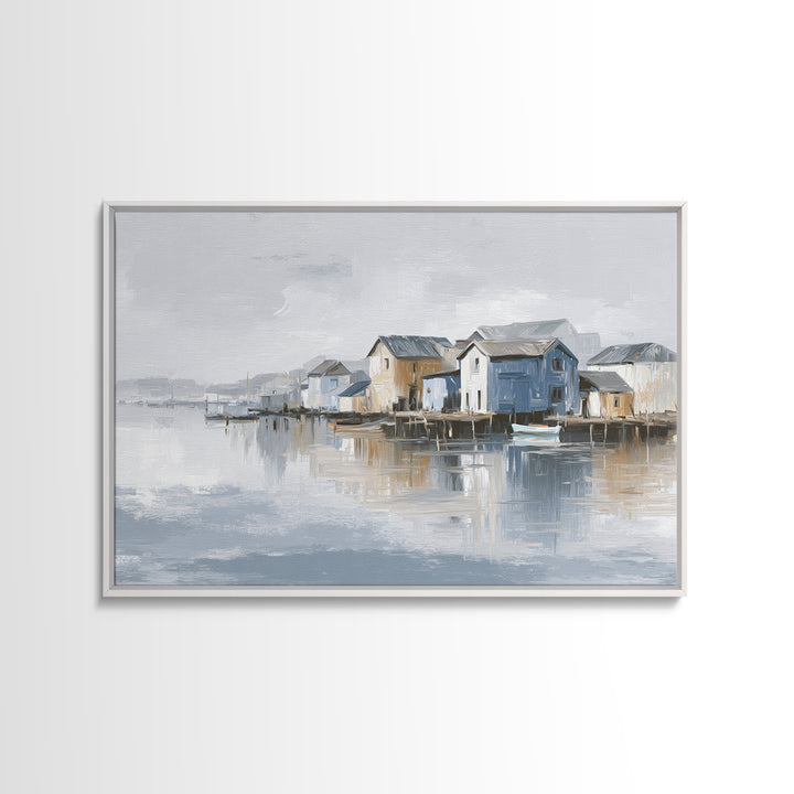 Coastal Village Rooftops Seen from the Sea Canvas Print, Coastal Art, Coastal Decor, Oil Painting, Coastal, Fine Art Print, COA-3x2-61