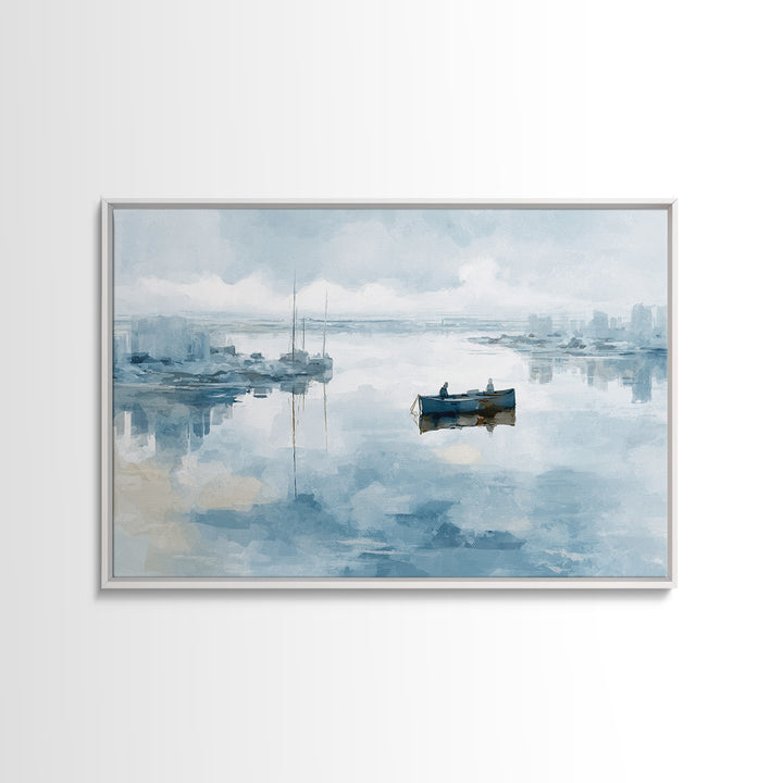 Foggy Harbor with Distant Boats Framed Canvas Print, Coastal Art, Gallery Decor, Coastal Decor, Abstract Art, Coastal, COA-3x2-64