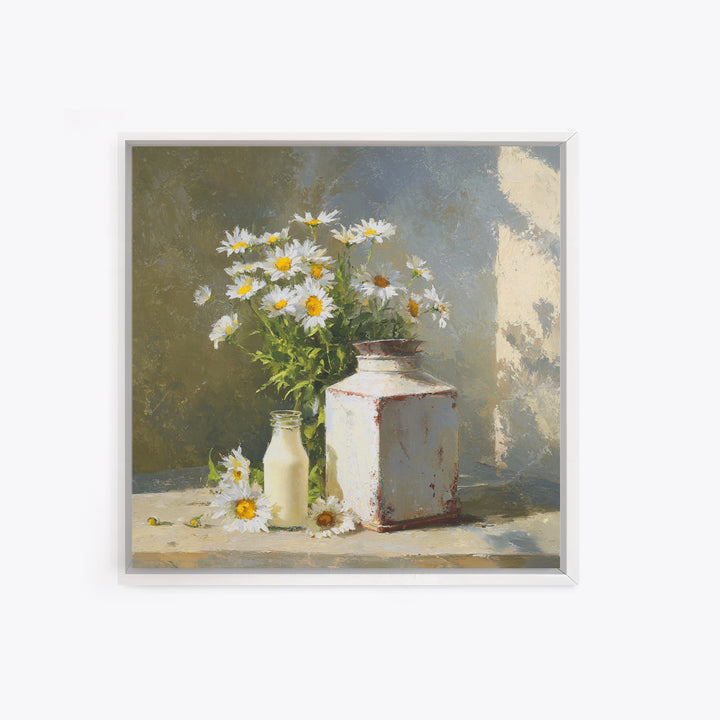 Milk Can and Daisies Rustic Still Life Canvas Print, Country Art, Eclectic Wall Art, Farmhouse Decor, Watercolor Art, Country, COU-1x1-13