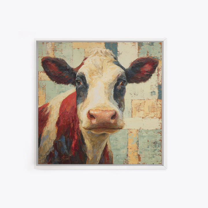 Cow Portrait with Gentle Farmhouse Personality Framed Canvas Print, Country Art, Printable Wall Art, Farmhouse Decor, Country, COU-1x1-28