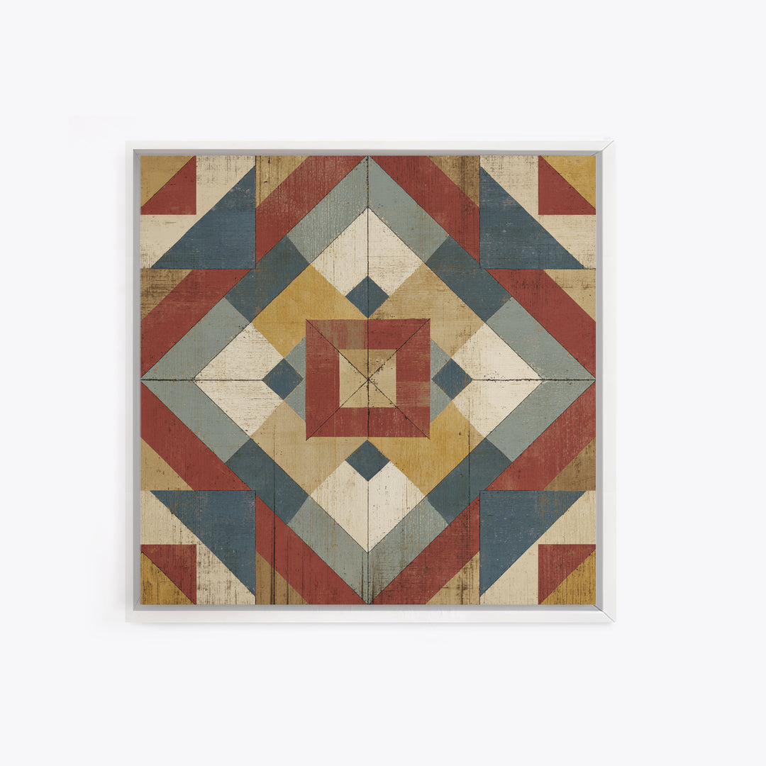 Quilt Geometric Folk Pattern Canvas Print, Country Art, Oil Painting, Farmhouse Decor, Abstract Art, Country, COU-1x1-36