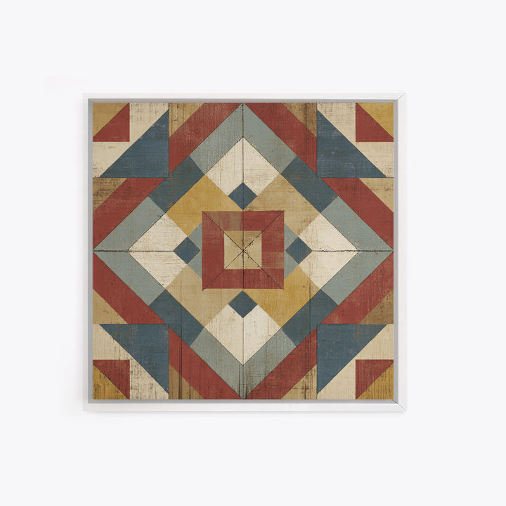 Quilt Geometric Folk Pattern Canvas Print, Country Art, Oil Painting, Farmhouse Decor, Abstract Art, Country, COU-1x1-36