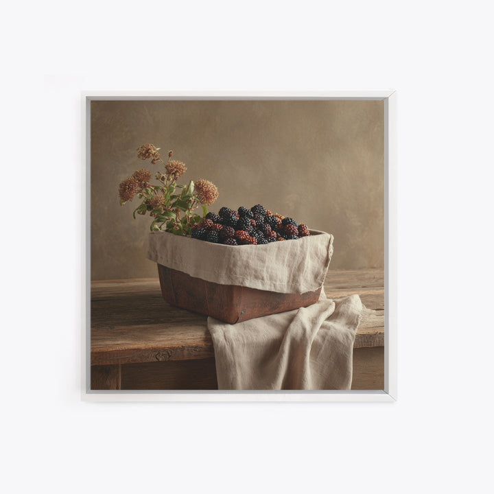 Blackberry Basket with Linen Cloth Canvas Print, Country Art, Wall Decor, Farmhouse Decor, Abstract Art, Country, Wall Art, COU-1x1-45