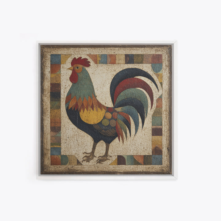 Rooster in Bold Folk Art Color Canvas Print, Country Art, Gallery Wall Art, Farmhouse Decor, Fine Art, Country, COU-1x1-5