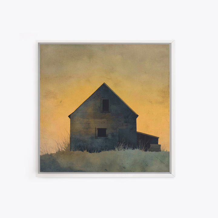 Rustic Barn Silhouette Framed Canvas Print, Country Art, Farmhouse Wall Art, Farmhouse Decor, Oil Painting, Country, Room Decor, COU-1x1-51