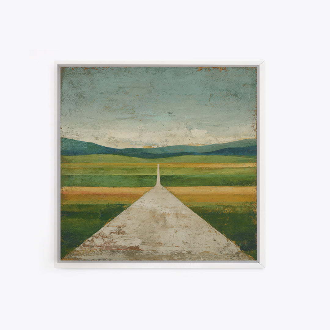 Country Road Disappearing into Green Hills Canvas Print, Country Art, Gallery Wall Art, Farmhouse Decor, Watercolor Art, COU-1x1-55
