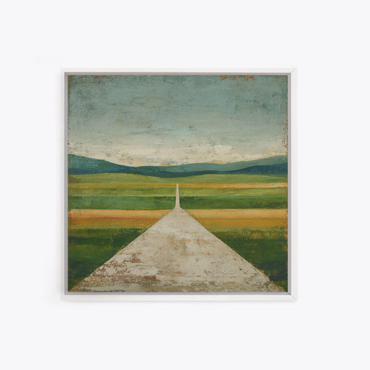 Country Road Disappearing into Green Hills Canvas Print, Country Art, Gallery Wall Art, Farmhouse Decor, Watercolor Art, COU-1x1-55