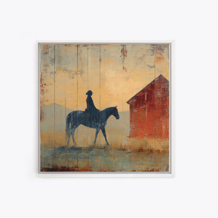 Horse and Rider Silhouette at Dusk Framed Canvas Print, Country Art, Gallery Decor, Farmhouse Decor, Fine Art, Country, COU-1x1-65