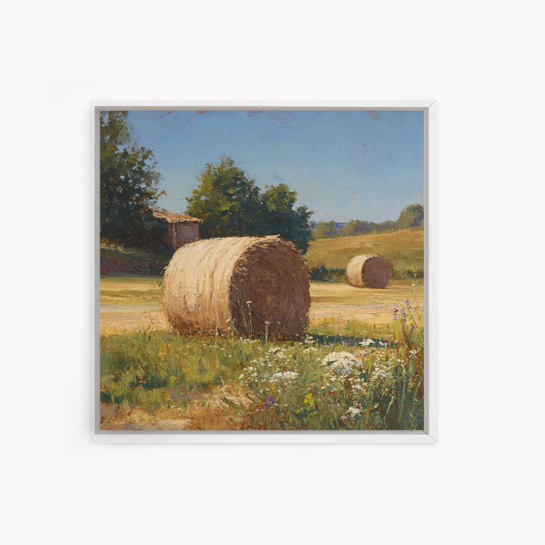 Hay Bales in Late Afternoon Sun Framed Canvas Print, Country Art, Floral Wall Art, Farmhouse Decor, Fine Art, Country, COU-1x1-68