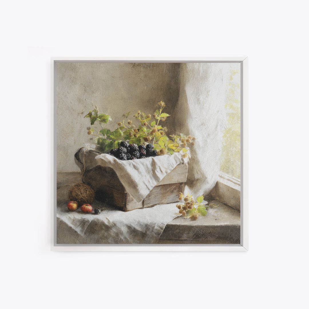 Blackberry Basket with Linen Cloth Canvas Print, Country Art, Wall Decor, Farmhouse Decor, Abstract Art, Country, Wall Art, COU-1x1-69