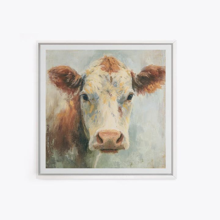 Cow Portrait with Gentle Farmhouse Personality Canvas Print, Country Art, Eclectic Wall Art, Farmhouse Decor, Oil Painting, COU-1x1-76