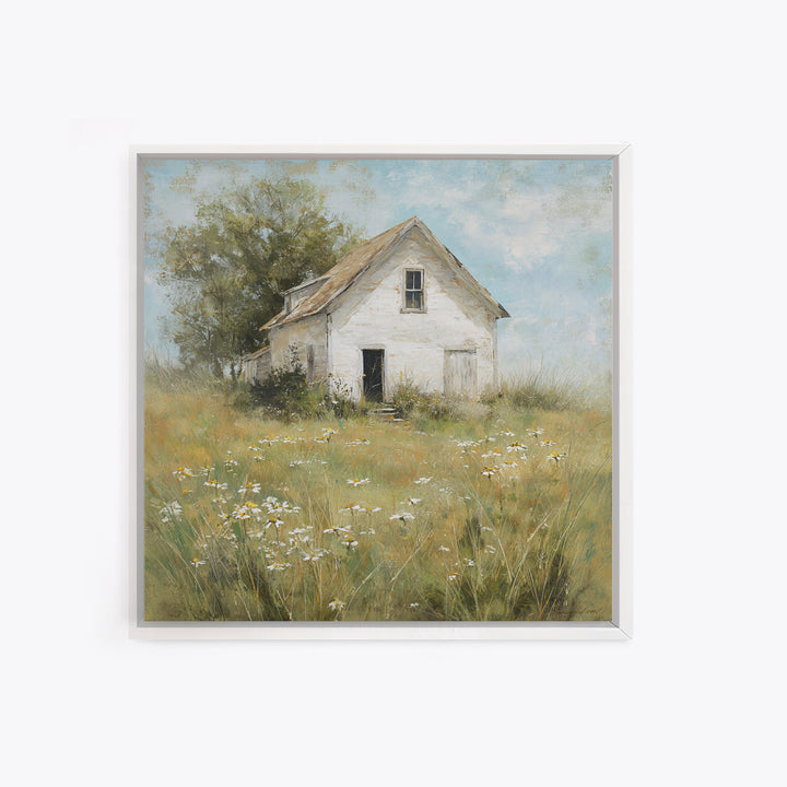 White Farmhouse Surrounded by Tall Grass Canvas Print, Country Art, Wall Decor, Farmhouse Decor, Oil Painting, Country, COU-1x1-82