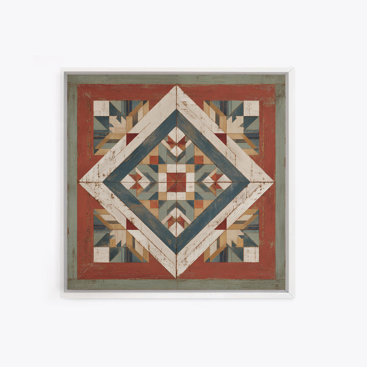 Quilt Geometric Folk Pattern Framed Canvas Print, Country Art, French Country, Farmhouse Decor, Fine Art, Country, Luxury Decor, COU-1x1-84