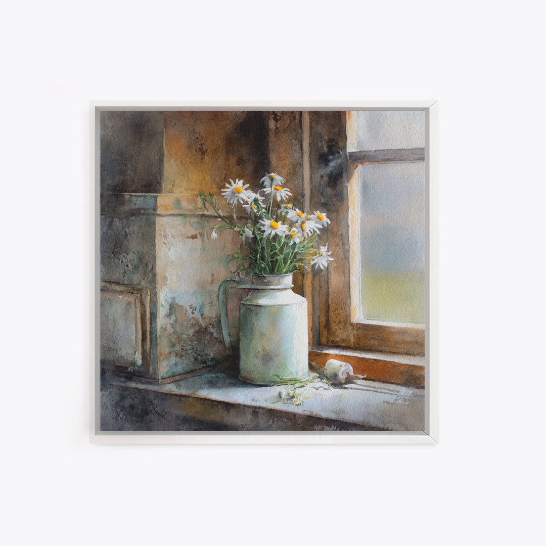 Milk Can and Daisies Rustic Still Life Canvas Print, Country Art, Statement Artwork, Farmhouse Decor, Fine Art, Country, COU-1x1-85