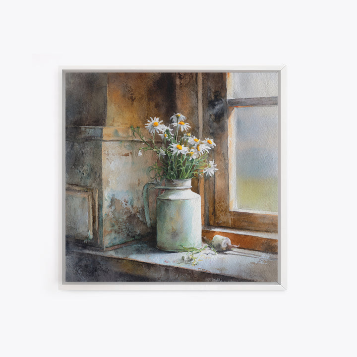 Milk Can and Daisies Rustic Still Life Canvas Print, Country Art, Statement Artwork, Farmhouse Decor, Fine Art, Country, COU-1x1-85