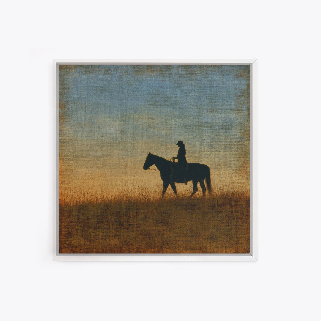 Horse and Rider Silhouette at Dusk Canvas Print, Country Art, Boho Decor, Farmhouse Decor, Fine Art, Country, Art Prints, COU-1x1-89