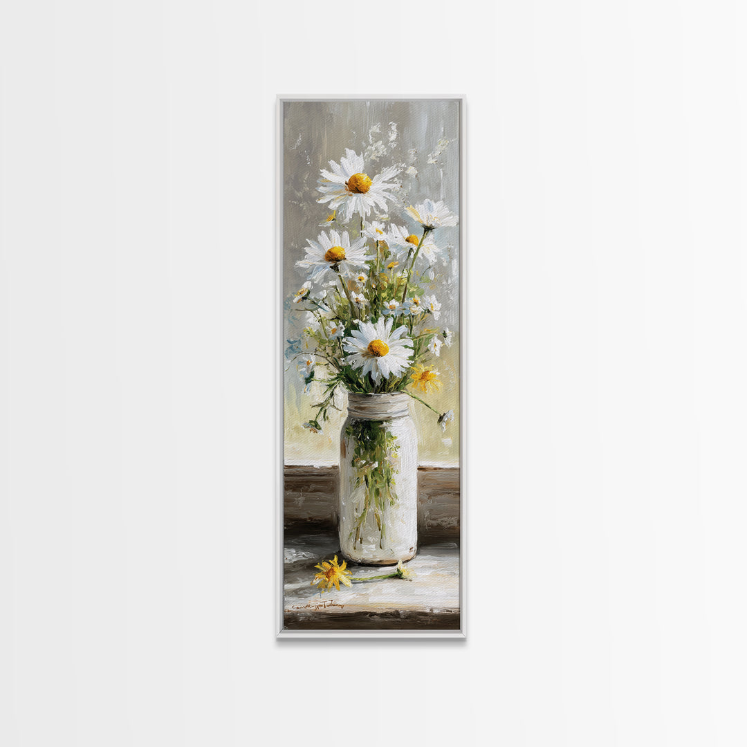 Milk Can and Daisies Rustic Still Life Canvas Print, Country Art, Eclectic Wall Art, Farmhouse Decor, Watercolor Art, Country, COU-1x3-1