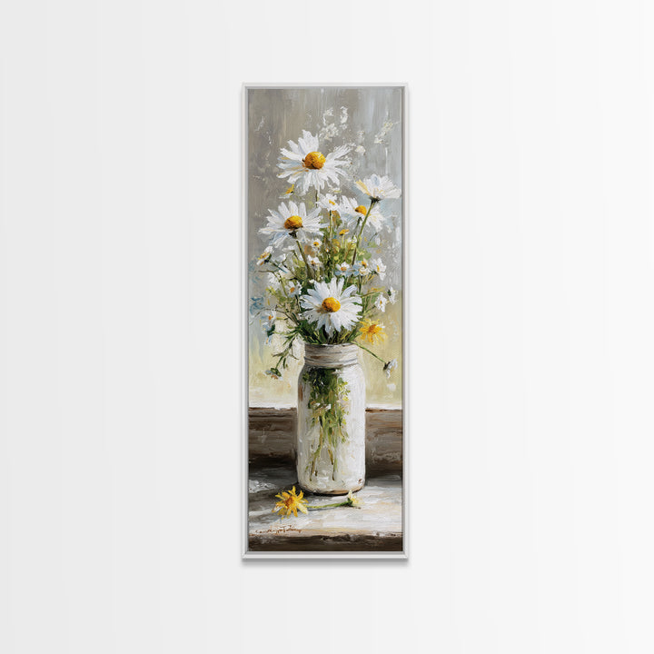 Milk Can and Daisies Rustic Still Life Canvas Print, Country Art, Eclectic Wall Art, Farmhouse Decor, Watercolor Art, Country, COU-1x3-1