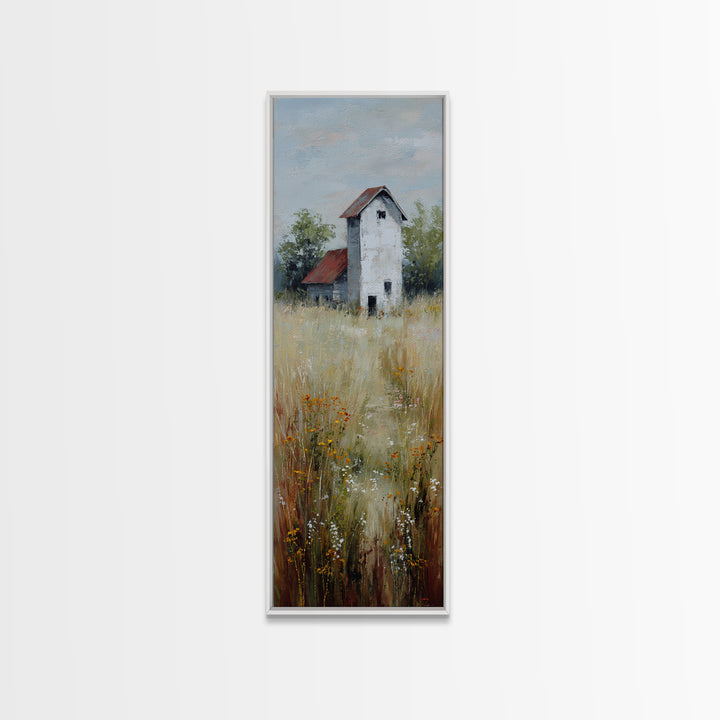 White Farmhouse Surrounded by Tall Grass Canvas Print, Country Art, Floral Wall Art, Farmhouse Decor, Fine Art, Country, COU-1x3-22