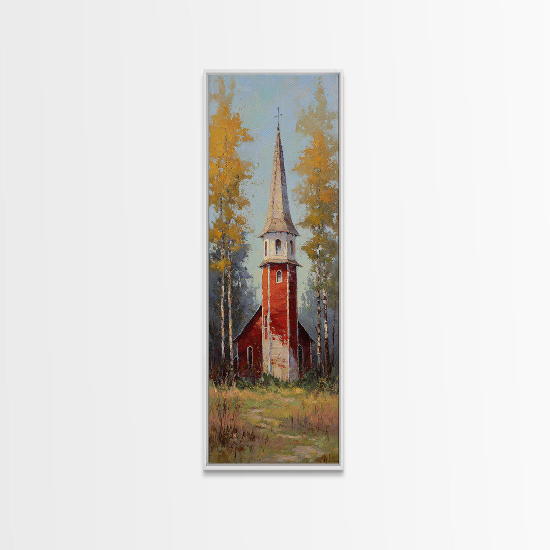 Country Church Steeple Beyond Trees Framed Canvas Print, Country Art, Art Prints, Farmhouse Decor, Watercolor Art, Country, COU-1x3-31