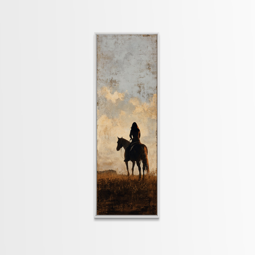 Horse and Rider Silhouette at Dusk Canvas Print, Country Art, Farmhouse Wall Art, Farmhouse Decor, Fine Art, Country, COU-1x3-5