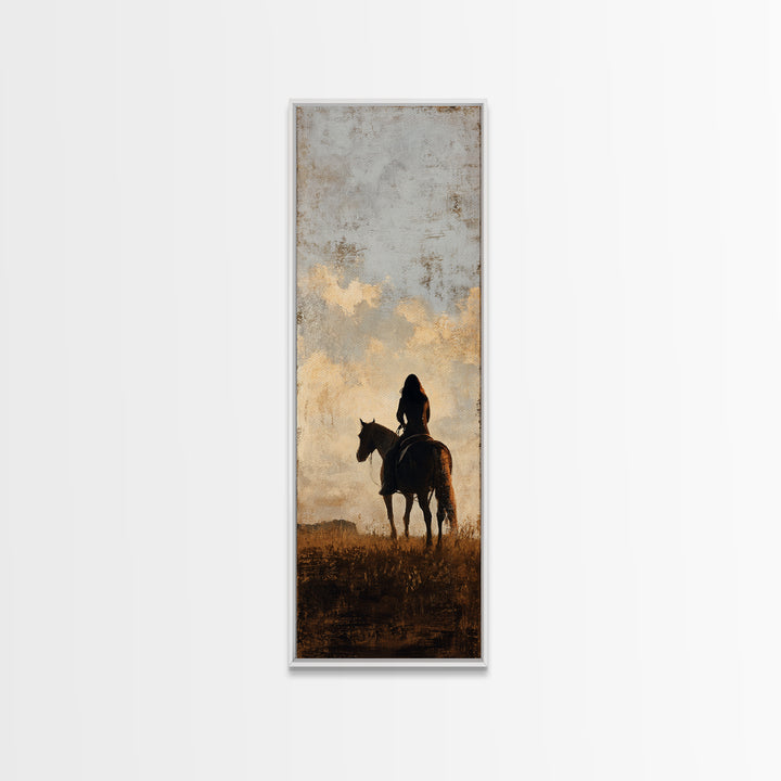 Horse and Rider Silhouette at Dusk Canvas Print, Country Art, Farmhouse Wall Art, Farmhouse Decor, Fine Art, Country, COU-1x3-5