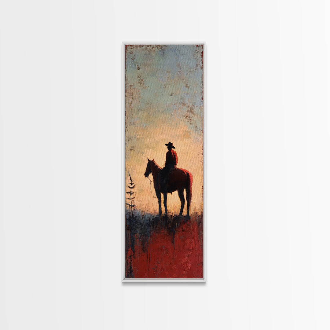 Horse and Rider Silhouette at Dusk Framed Canvas Print, Country Art, Neutral Decor, Farmhouse Decor, Fine Art, Country, COU-1x3-53