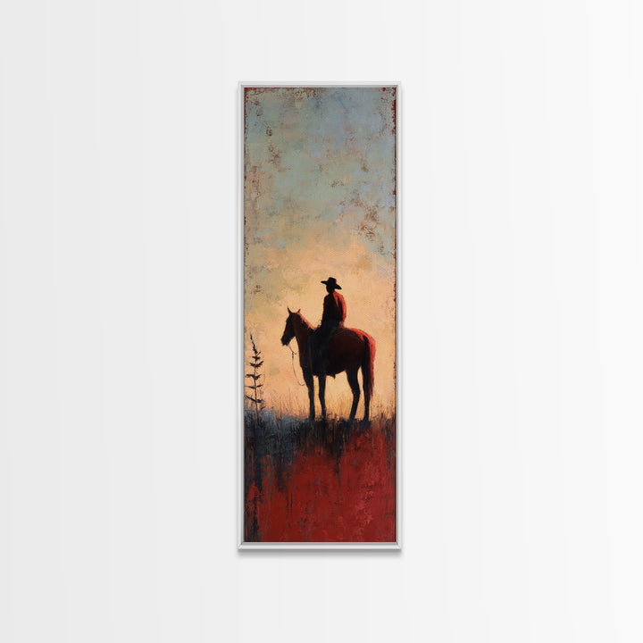 Horse and Rider Silhouette at Dusk Framed Canvas Print, Country Art, Neutral Decor, Farmhouse Decor, Fine Art, Country, COU-1x3-53