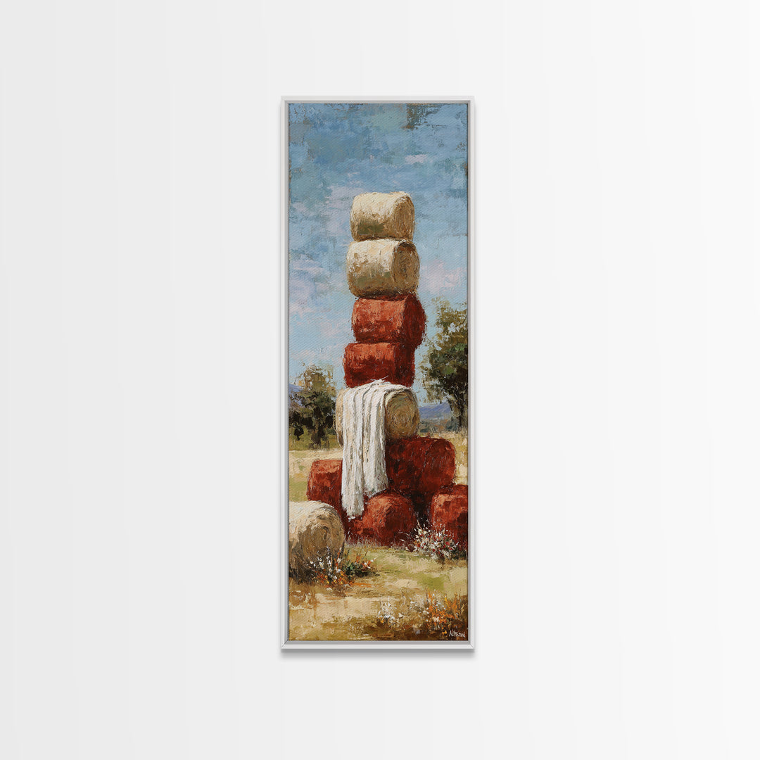 Hay Bales in Late Afternoon Sun Canvas Print, Country Art, Original Painting, Farmhouse Decor, Country, Farmhouse Wall Decor, COU-1x3-56