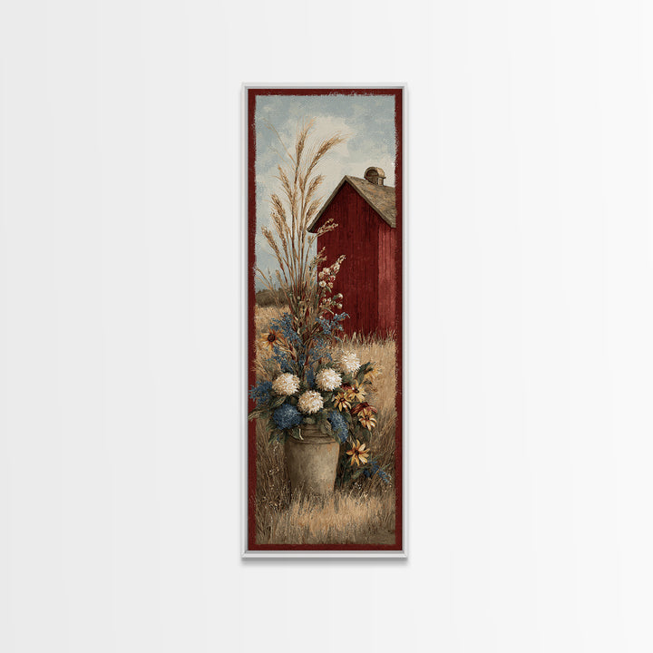 Dog Resting Beside a Porch Flower Pot Framed Canvas Print, Country Art, French Country Decor, Farmhouse Decor, Country, COU-1x3-58