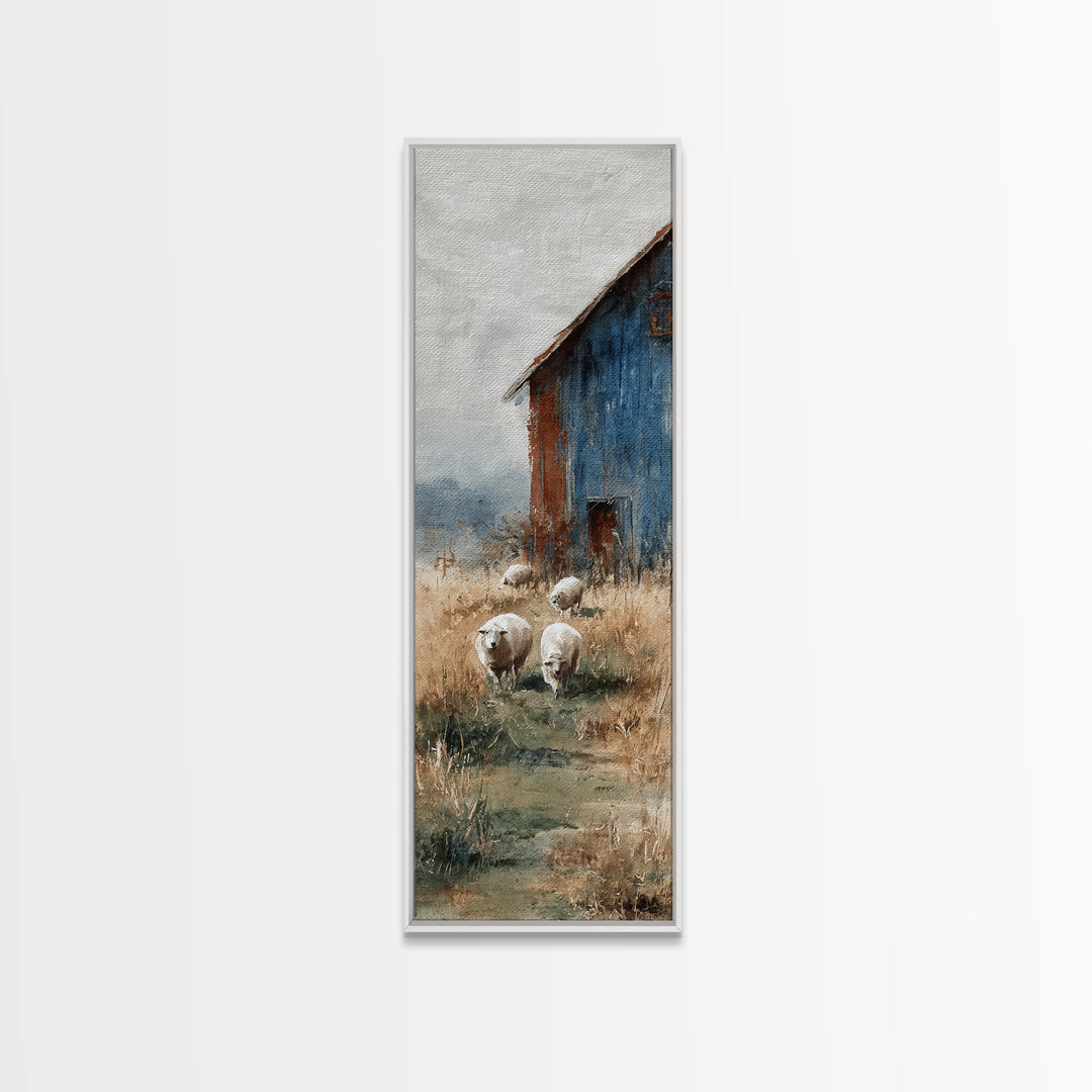 Watercolor Sheep in a Green Pasture Canvas Print, Country Art, Large Wall Art, Farmhouse Decor, Country, Eclectic Wall Art, COU-1x3-59