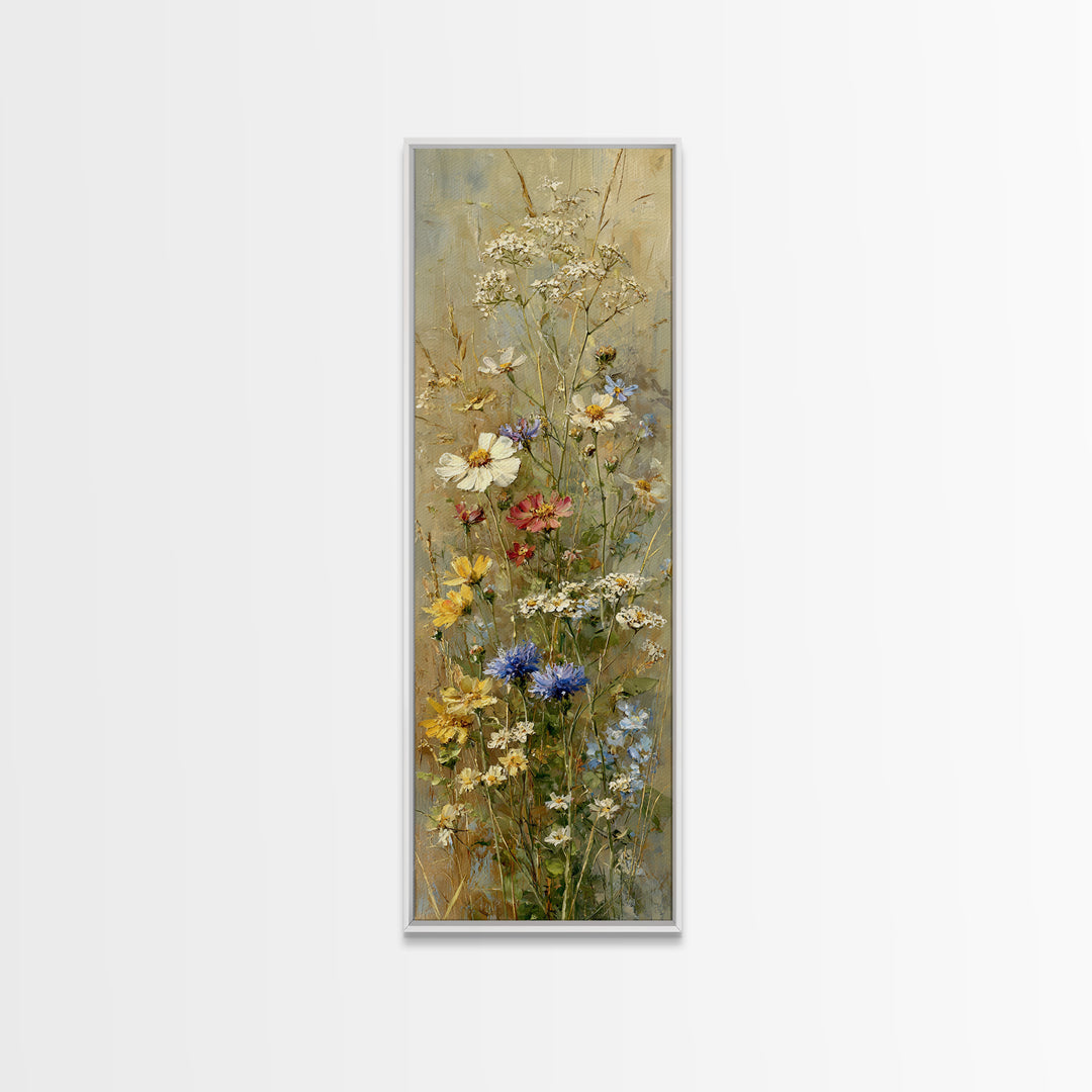 Wildflower Meadow Beside an Old Fence Framed Canvas Print, Country Art, Wall Decor, Farmhouse Decor, Oil Painting, Country, COU-1x3-62