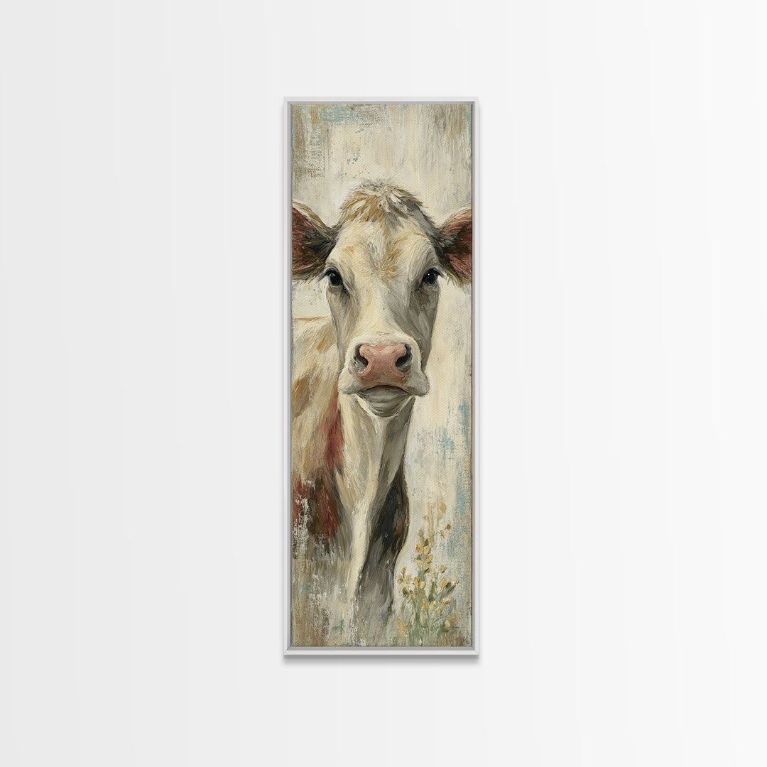 Cow Portrait with Gentle Farmhouse Personality Framed Canvas Print, Country Art, Digital Wall Art, Farmhouse Decor, Country, COU-1x3-64