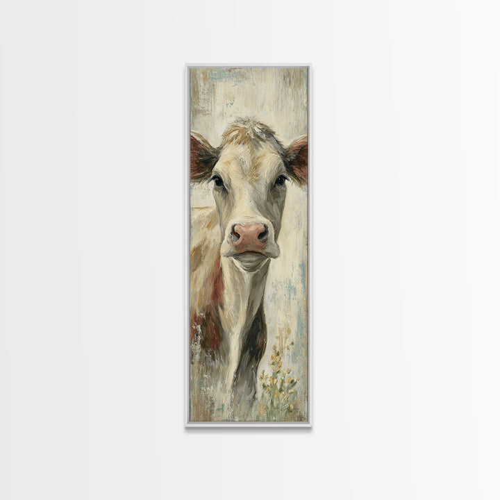 Cow Portrait with Gentle Farmhouse Personality Framed Canvas Print, Country Art, Digital Wall Art, Farmhouse Decor, Country, COU-1x3-64