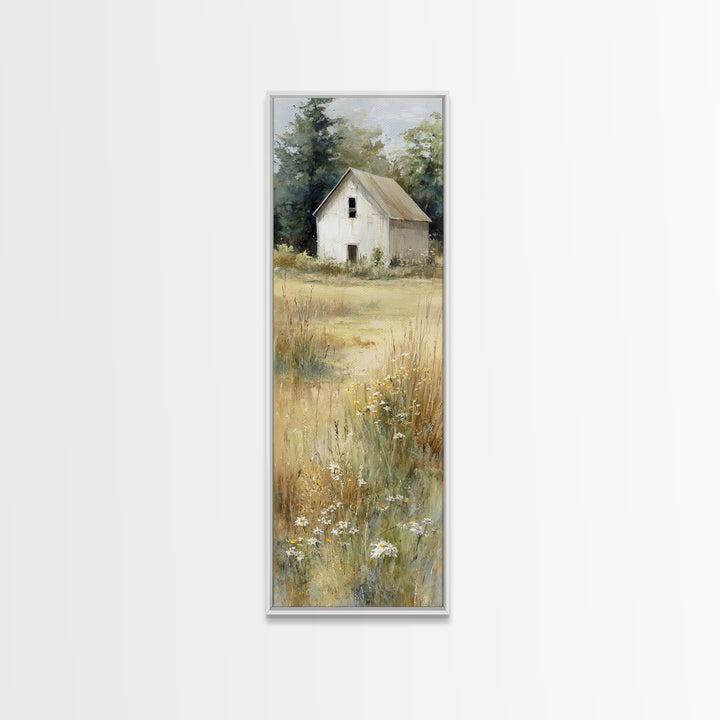 White Farmhouse Surrounded by Tall Grass Framed Canvas Print, Country Art, Gallery Wall Art, Farmhouse Decor, Fine Art, Country, COU-1x3-70