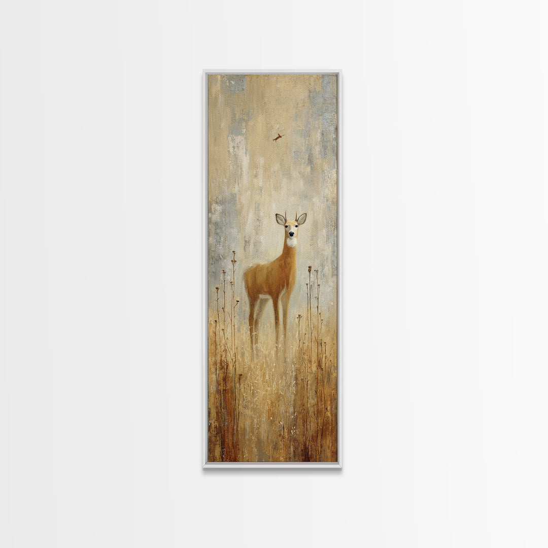 Deer Crossing a Misty Morning Field Framed Canvas Print, Country Art, Farmhouse Wall Decor, Farmhouse Decor, Fine Art, Country, COU-1x3-71