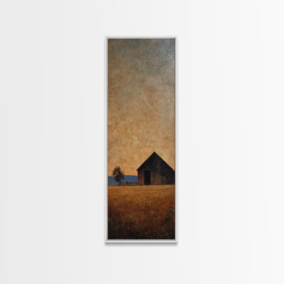 Rustic Barn Silhouette Framed Canvas Print, Country Art, Eclectic Wall Art, Farmhouse Decor, Fine Art, Country, Boho Decor, COU-1x3-87