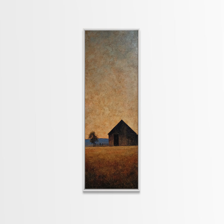 Rustic Barn Silhouette Framed Canvas Print, Country Art, Eclectic Wall Art, Farmhouse Decor, Fine Art, Country, Boho Decor, COU-1x3-87