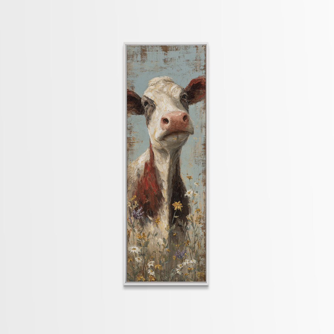 Cow Portrait with Gentle Farmhouse Personality Canvas Print, Country Art, Farmhouse Decor, Oil Painting, Country, COU-1x3-88