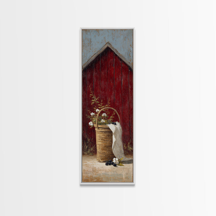 Blackberry Basket with Linen Cloth Canvas Print, Country Art, Wall Decor, Farmhouse Decor, Abstract Art, Country, Wall Art, COU-1x3-9