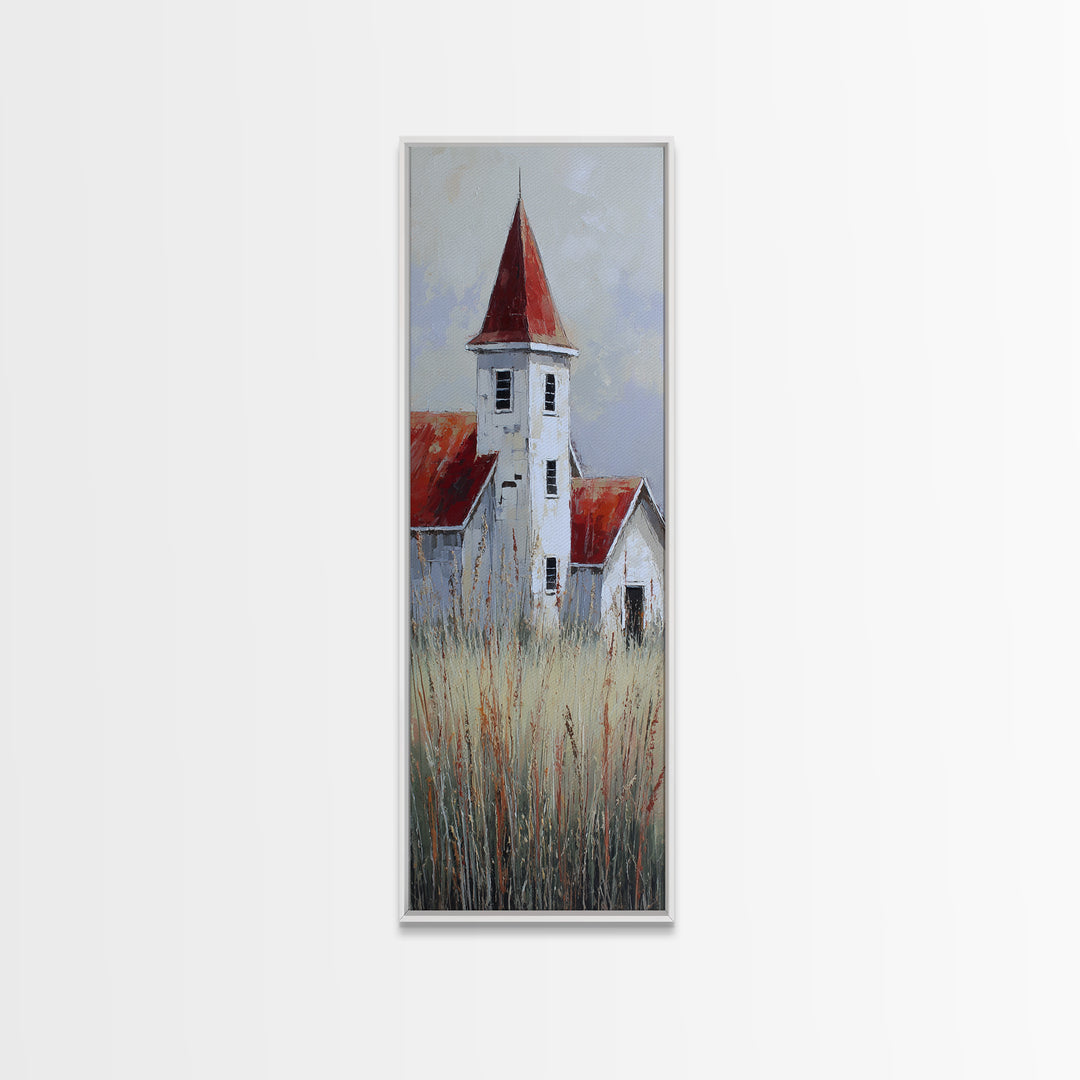 White Farmhouse Surrounded by Tall Grass Canvas Print, Country Art, Modern Decor, Farmhouse Decor, Fine Art, Country, COU-1x3-94