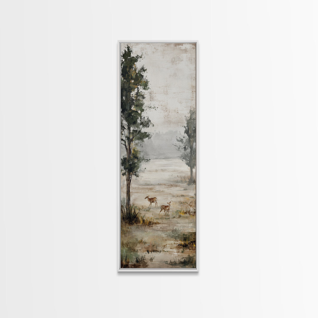Deer Crossing a Misty Morning Field Canvas Print, Country Art, French Country, Farmhouse Decor, Fine Art, Country, Luxury Decor, COU-1x3-95