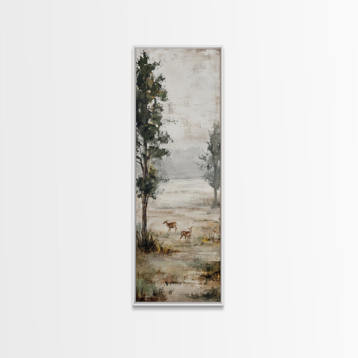 Deer Crossing a Misty Morning Field Canvas Print, Country Art, French Country, Farmhouse Decor, Fine Art, Country, Luxury Decor, COU-1x3-95