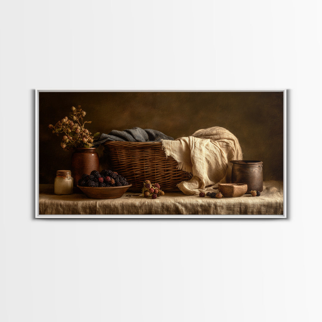 Blackberry Basket with Linen Cloth Canvas Print, Country Art, Contemporary Art, Farmhouse Decor, Abstract Art, Country, COU-2x1-17
