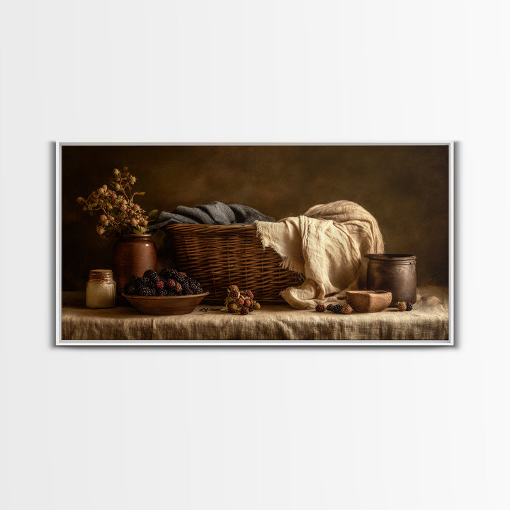 Blackberry Basket with Linen Cloth Canvas Print, Country Art, Contemporary Art, Farmhouse Decor, Abstract Art, Country, COU-2x1-17