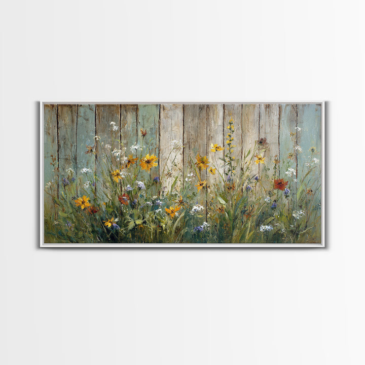 Wildflower Meadow Beside an Old Fence Canvas Print, Country Art, Statement Artwork, Farmhouse Decor, Fine Art, Country, COU-2x1-22