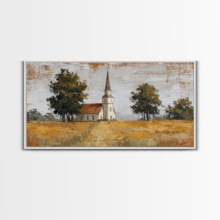Country Church Steeple Beyond Trees Canvas Print, Country Art, Digital Prints, Farmhouse Decor, Oil Painting, Country, COU-2x1-39
