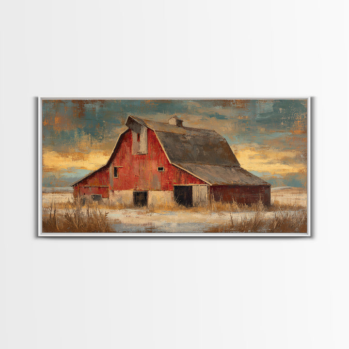 Rustic Barn Silhouette Canvas Print, Country Art, Large Wall Art, Farmhouse Decor, Oil Painting, Country, Eclectic Wall Art, COU-2x1-47