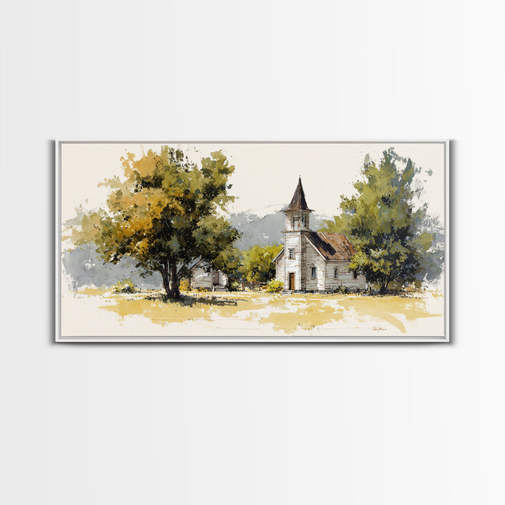 Country Church Steeple Beyond Trees Canvas Print, Country Art, Farmhouse Decor, Country, Gallery Wall Art, Landscape Wall Art, COU-2x1-63