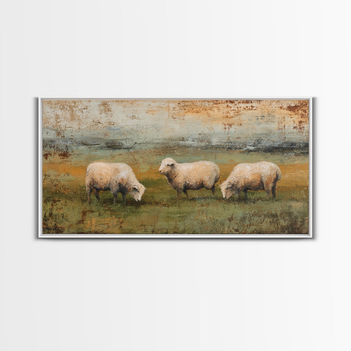 Watercolor Sheep in a Green Pasture Framed Canvas Print, Country Art, Gallery Wall Art, Farmhouse Decor, Fine Art, Country, COU-2x1-67